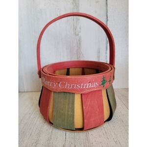Vintage Merry Christmas wicker basket small home decor red green